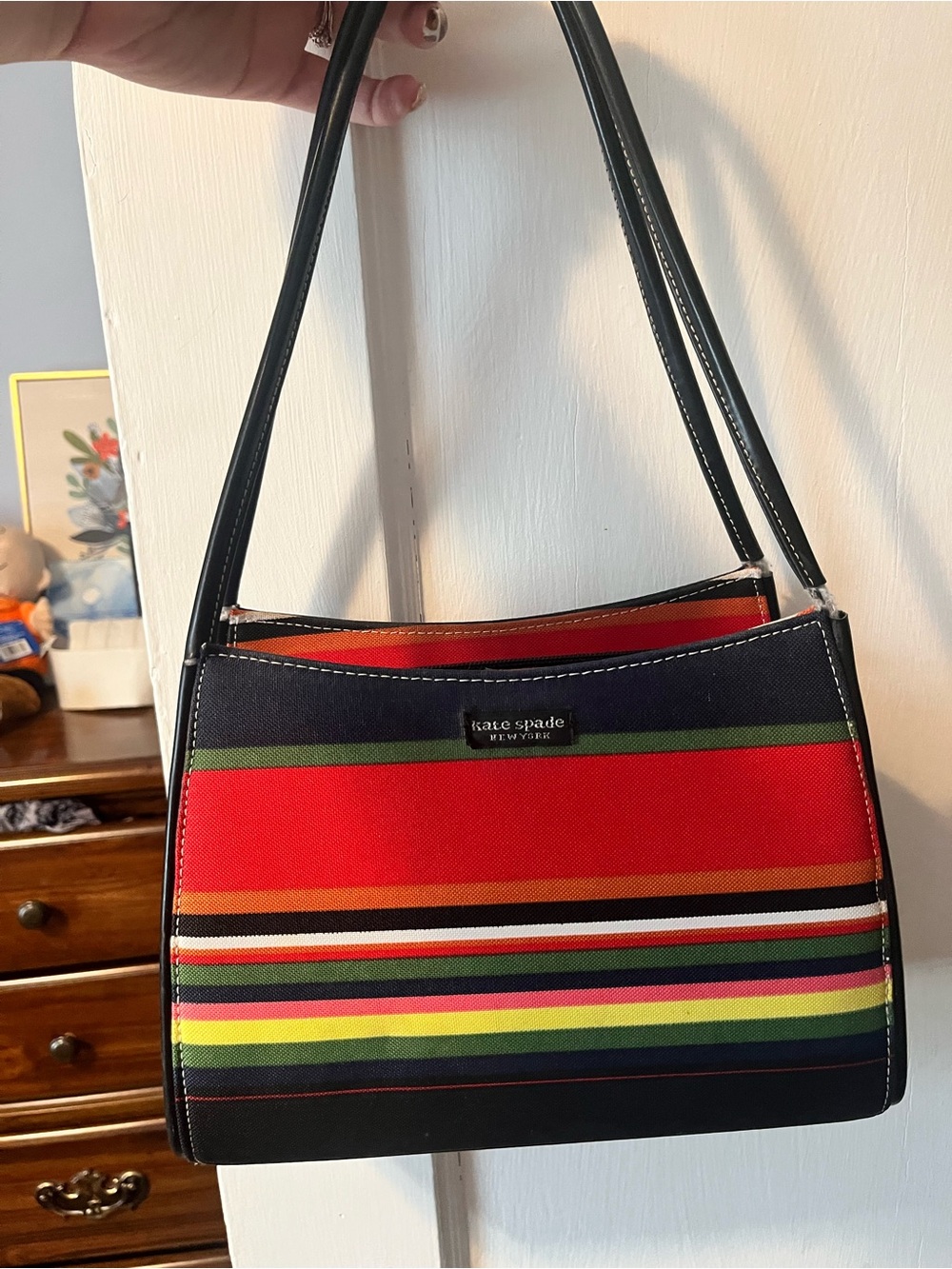 VINTAGE kate spade Multicolor Striped Shoulder Bag - Red, Black, Green, Yellow